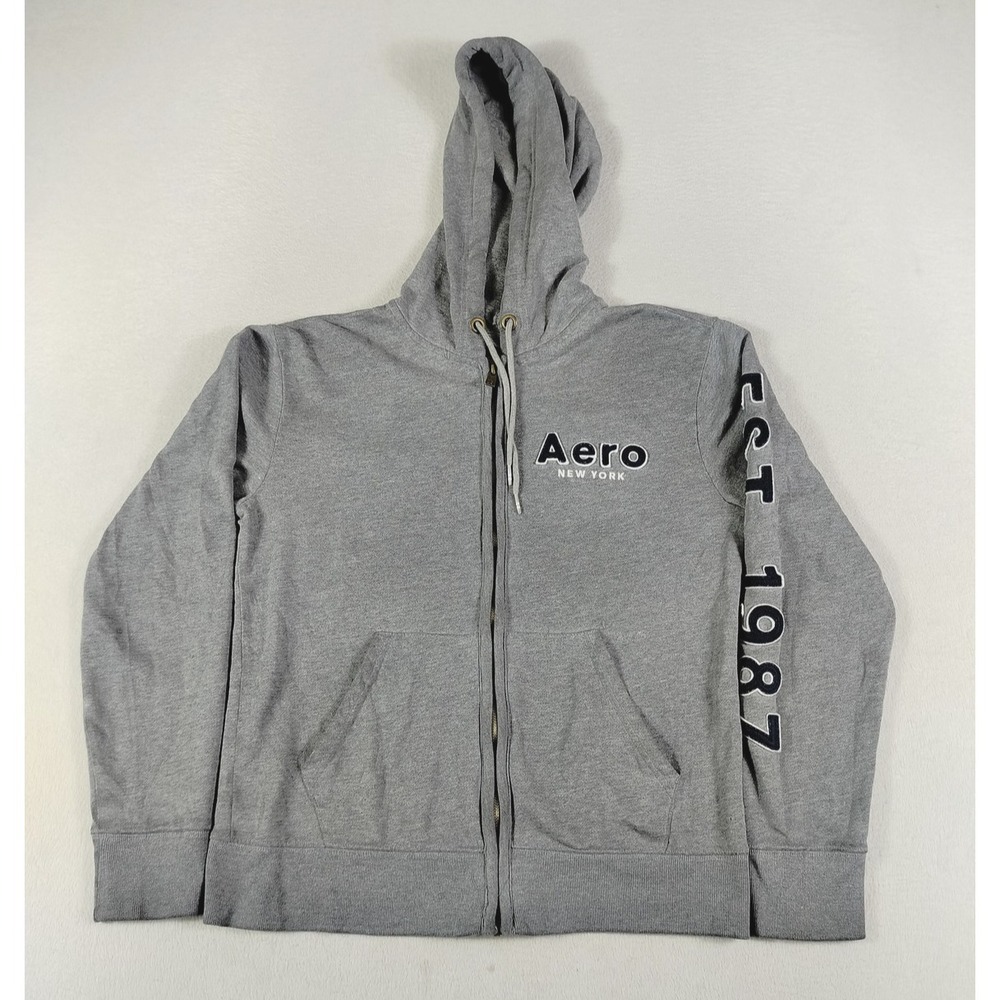 Aeropostale Hoodie Sweatshirt Mens Small Gray Full Zip Streetwear Casual Skater